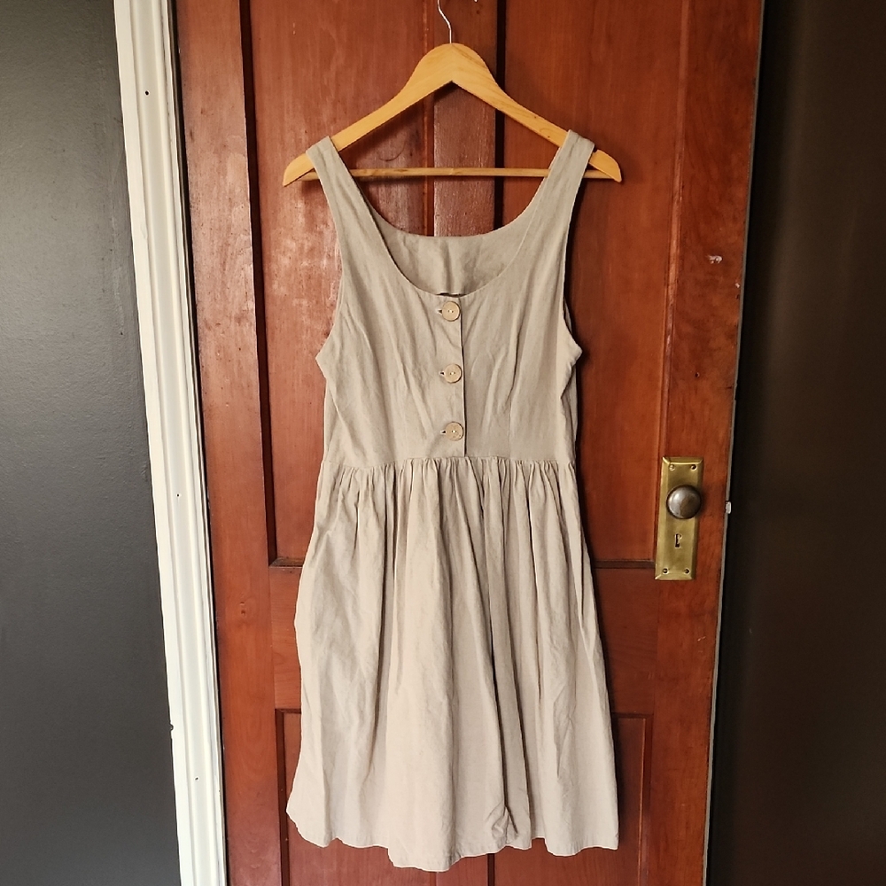 Beige Sleeveless Button-Front Dress